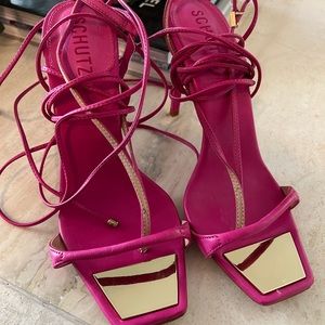 Brand New Schutz Pink Rare Wrap Sandals